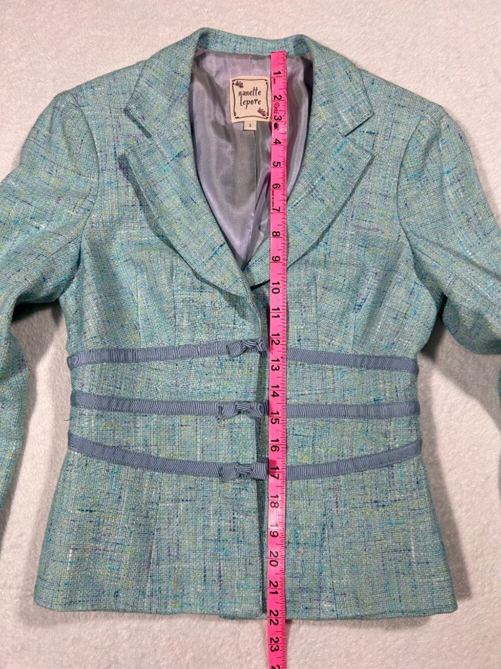 Nanette Lepore Teal Blue Boucle Tweed Skirt Suit - Picture 2 of 7